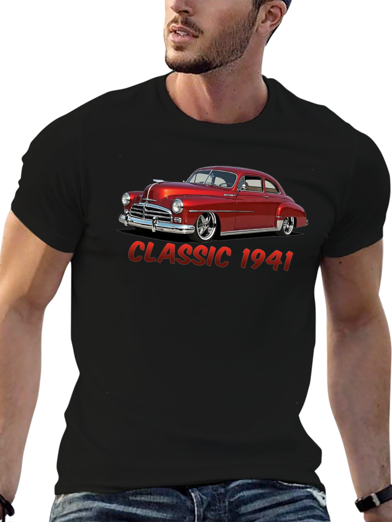 Black Classic 1941 Car Graphic T-Shirt view 6