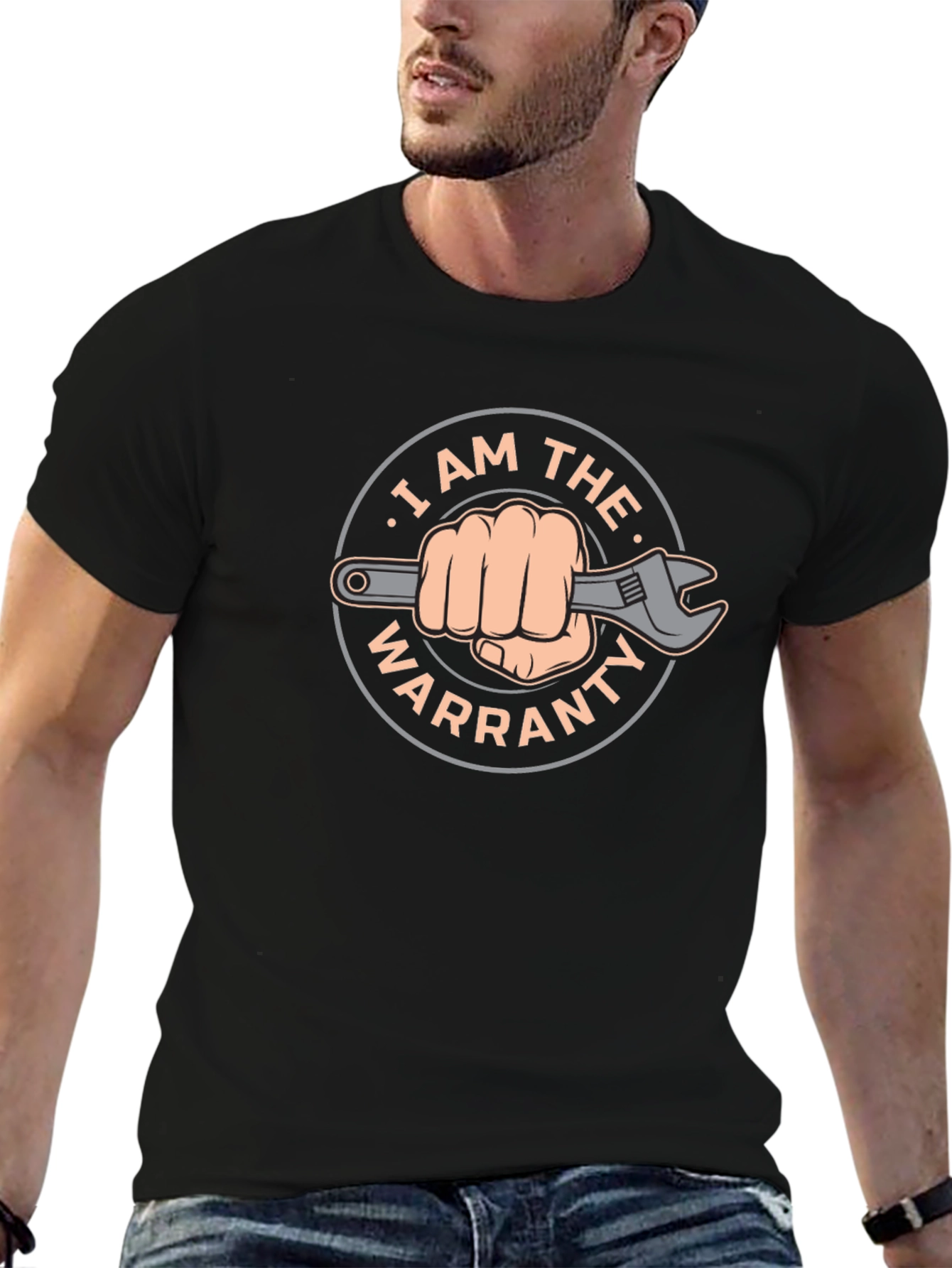 Black I Am The Warranty Funny Wrench Graphic T-Shirt view 6