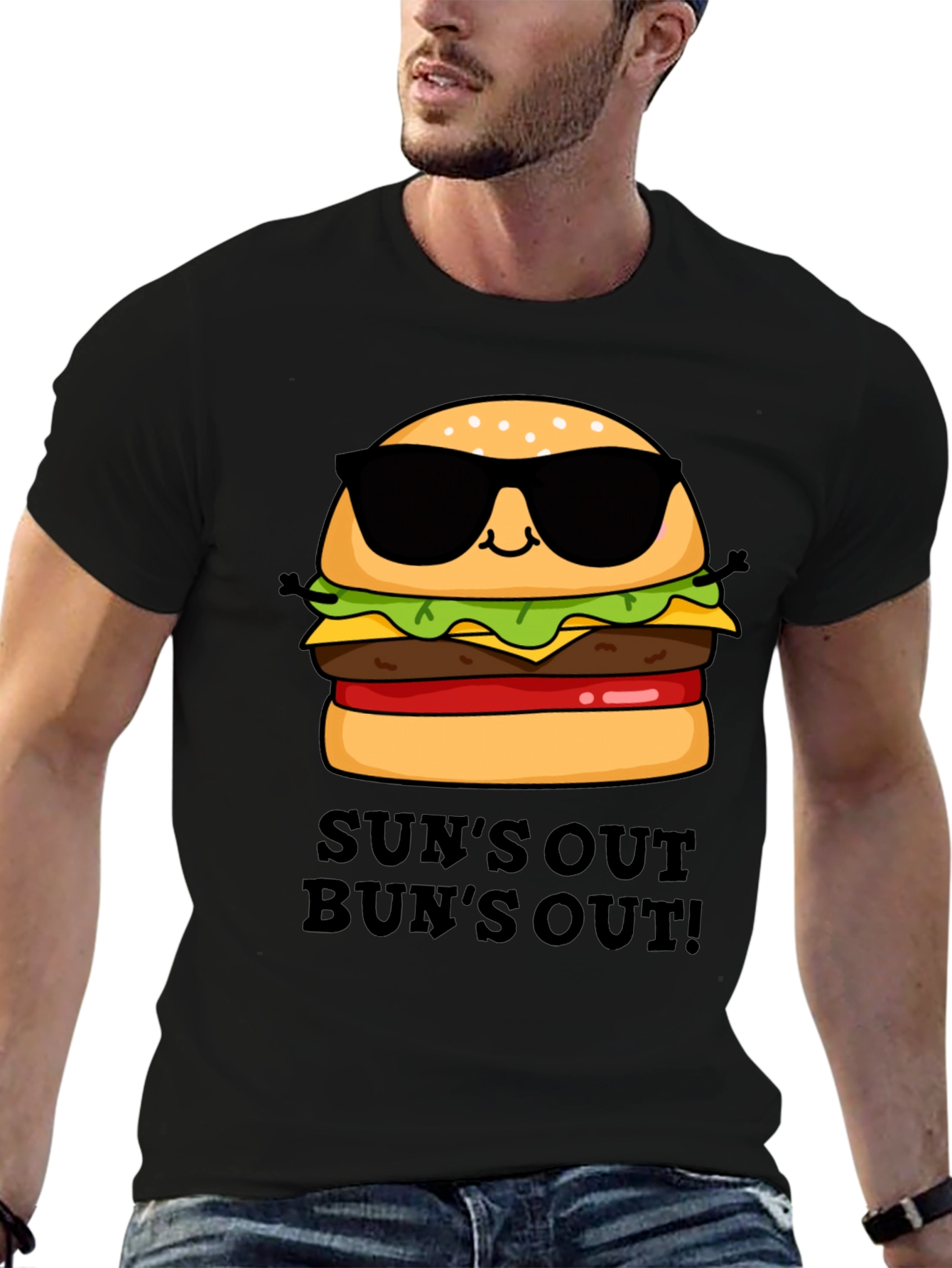 Black Sun's Out Bun's Out Burger Graphic Tee view 6
