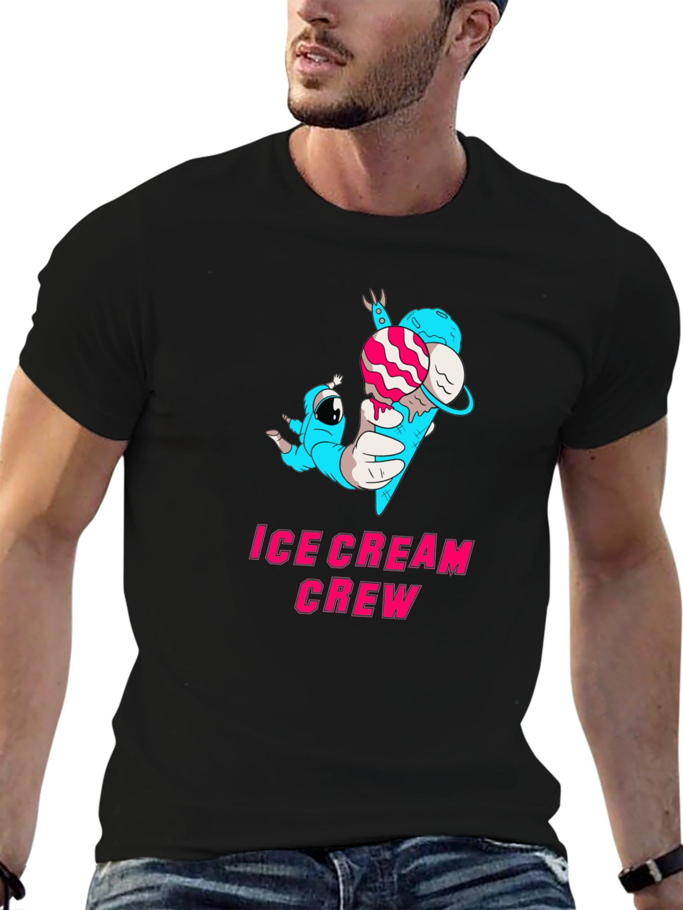 Black Ice Cream Crew Graphic Tee - Black Cotton Blend view 6