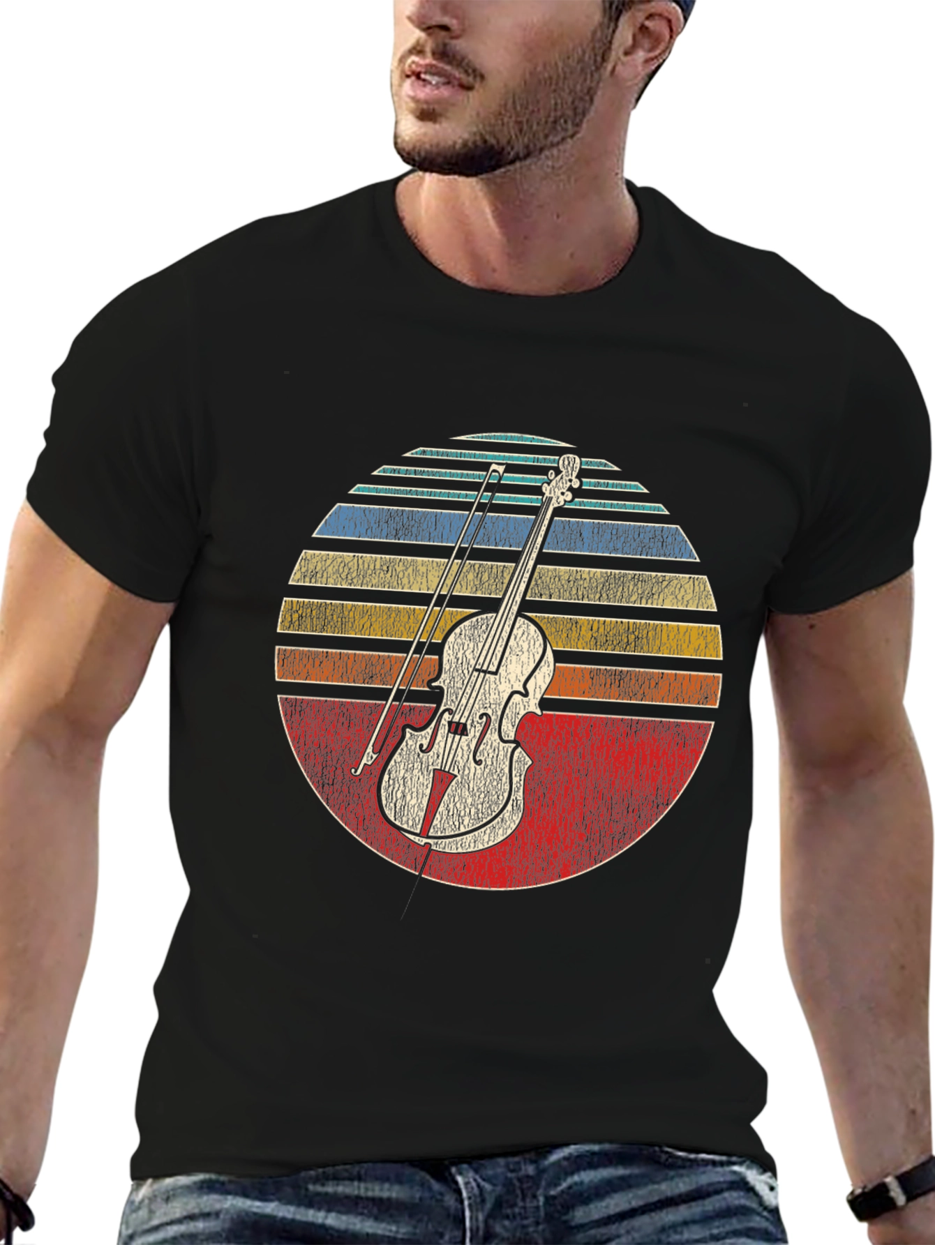 Black Vintage Violin Sunset Graphic Tee view 6