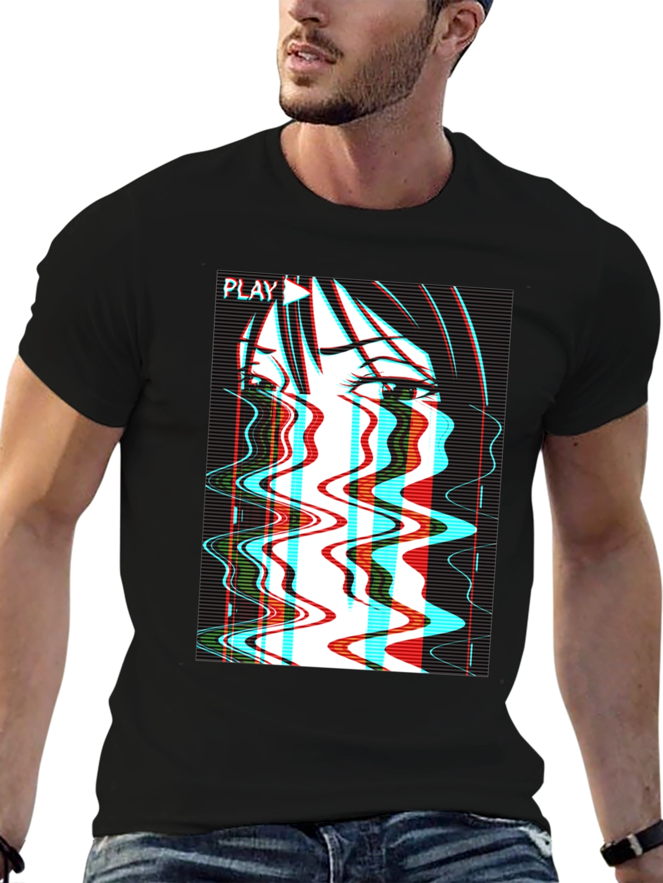 Black Glitch Anime T-Shirt - Vaporwave Aesthetic view 6