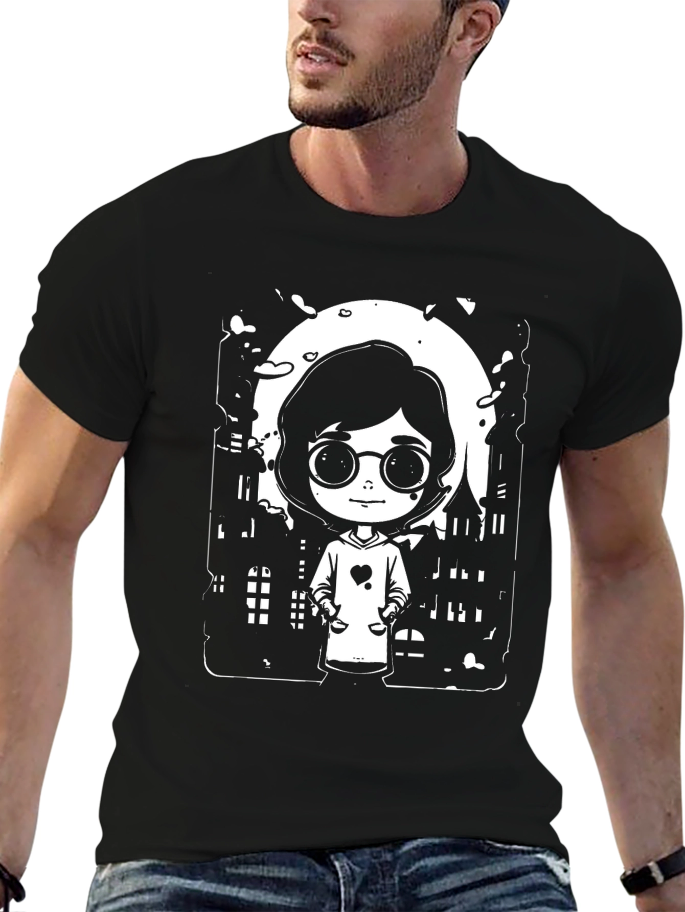 Black Cartoon Girl Halloween T-Shirt - Spooky Season Style view 6