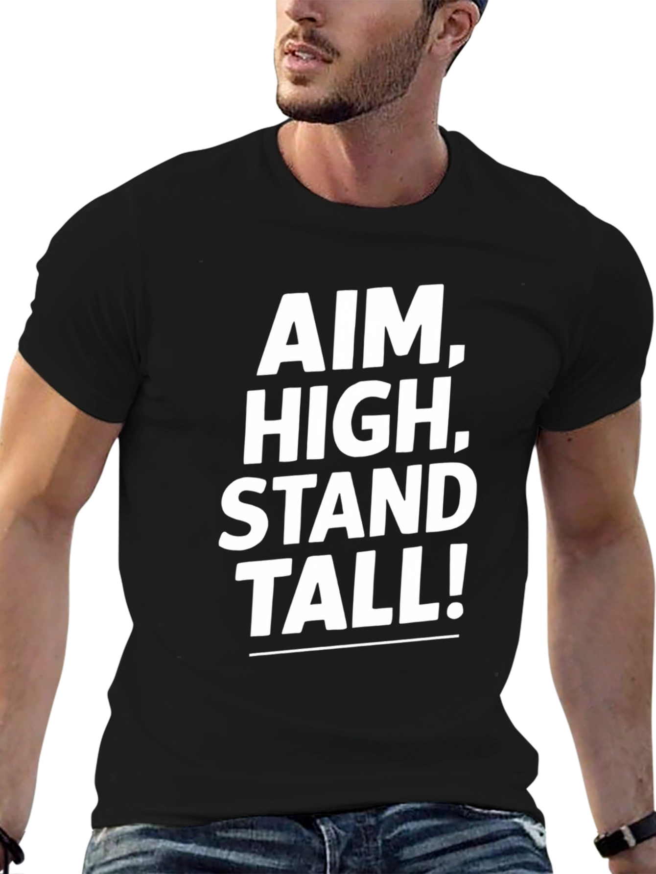 Black Aim High Stand Tall Black Graphic T-Shirt view 6