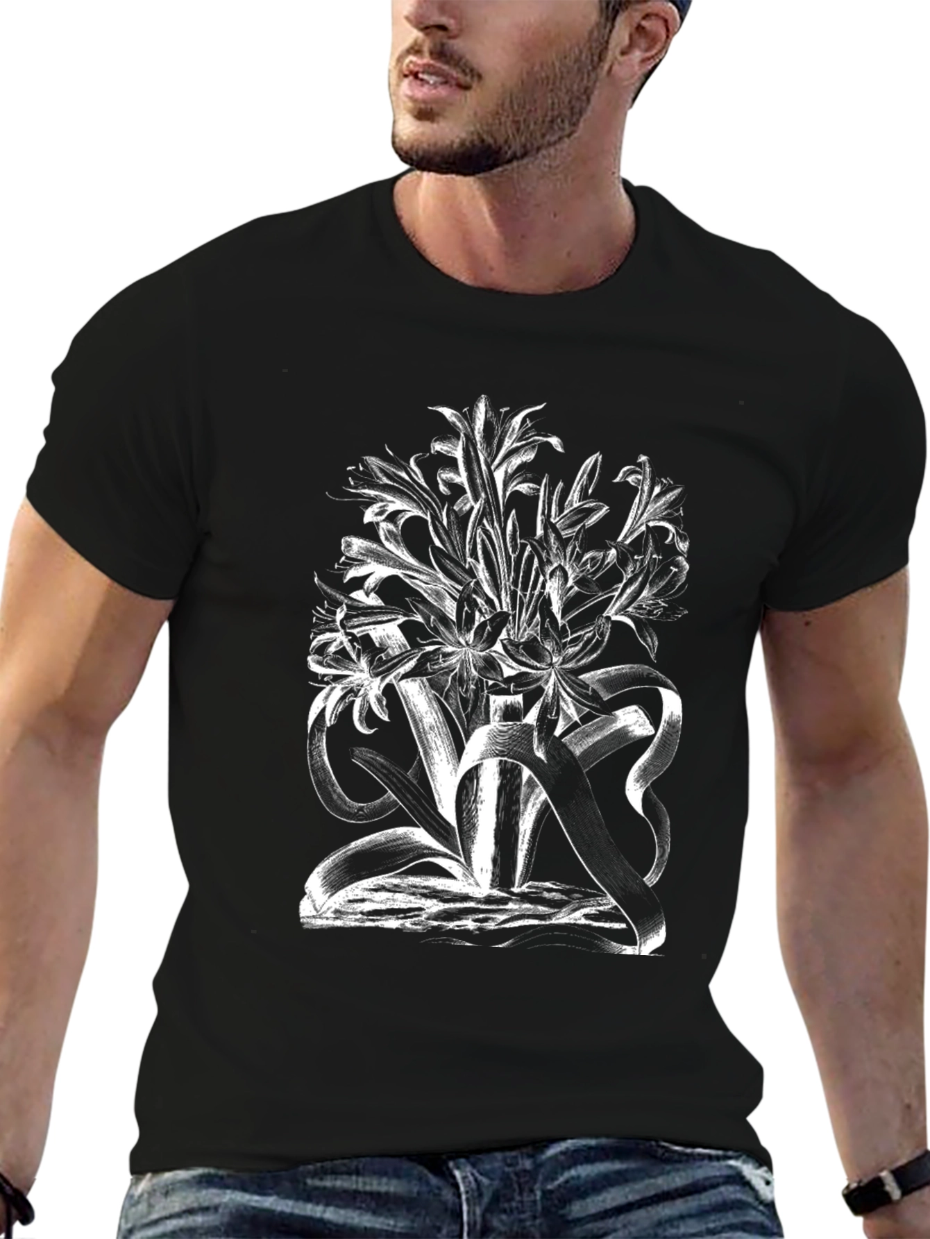 Black Botanical Print T-Shirt view 6