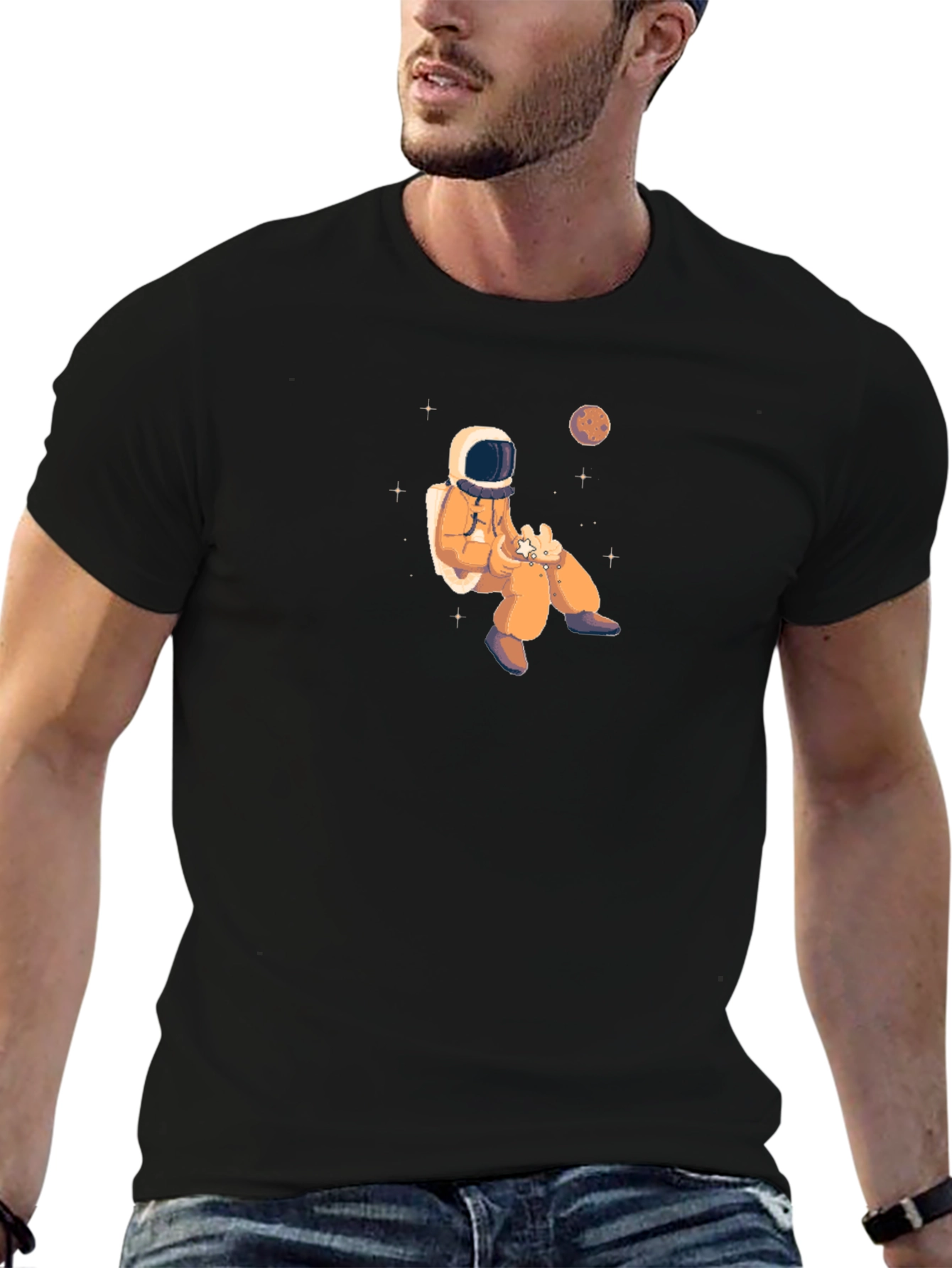 Black Astronaut in Space Black Graphic Tee view 6