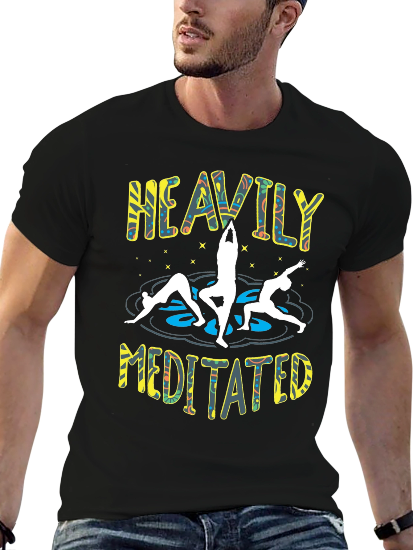 Black Heavily Meditated Yoga Black T-Shirt view 6