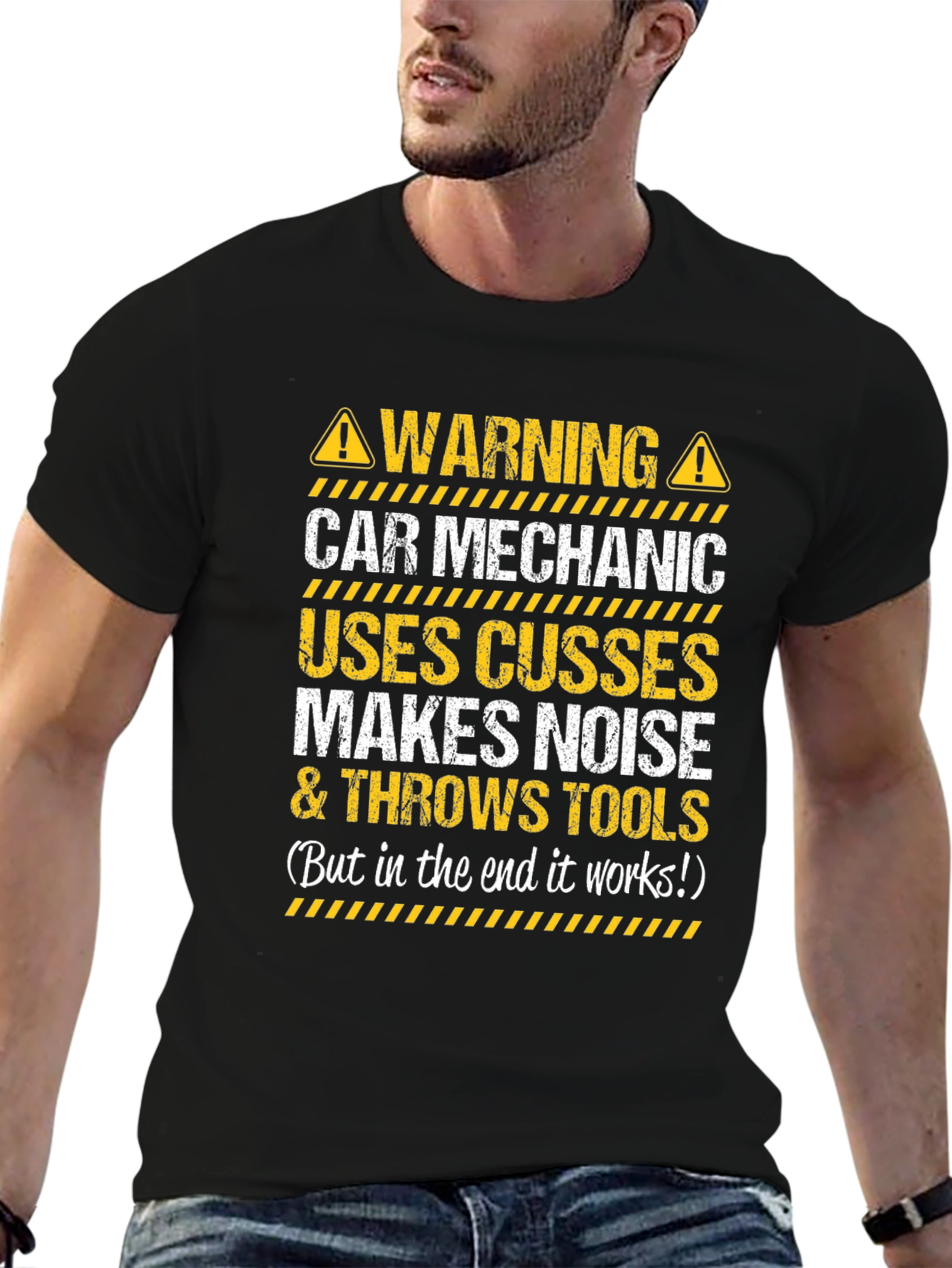 Black Warning Car Mechanic T-Shirt view 6