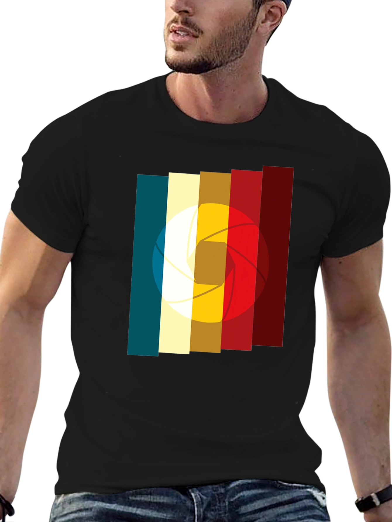 Black Retro Camera Aperture Graphic T-Shirt view 6