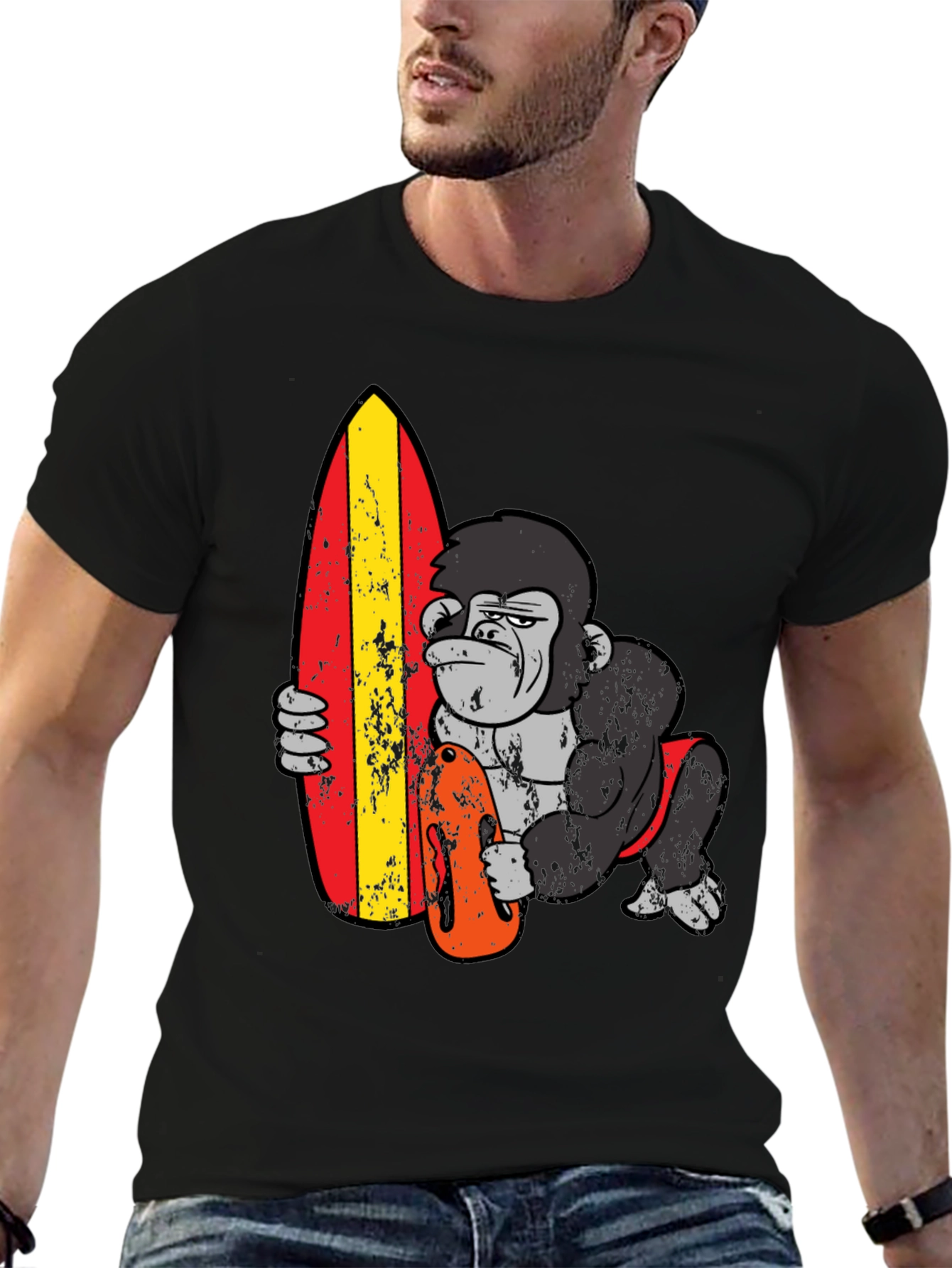 Black Surfing Gorilla Graphic T-Shirt view 6