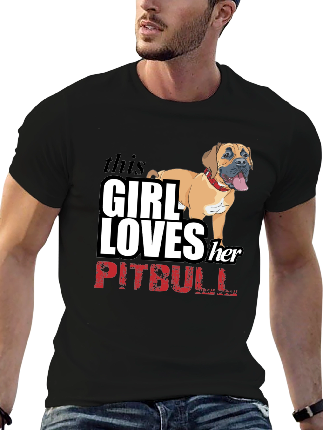 Black Girl Loves Her Pitbull Black T-Shirt view 6