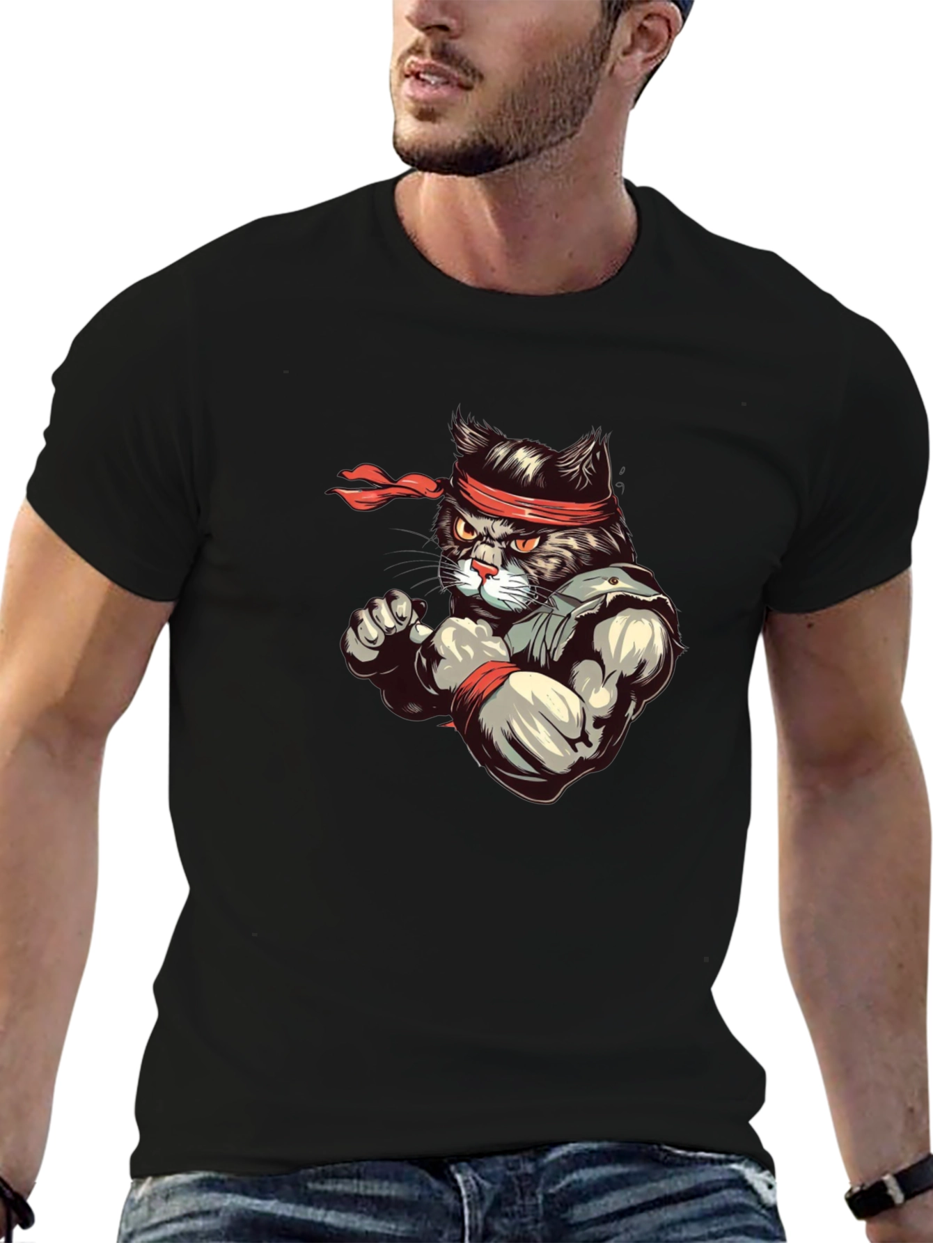 Black Martial Arts Cat T-Shirt - Ninja Cat Tee view 6