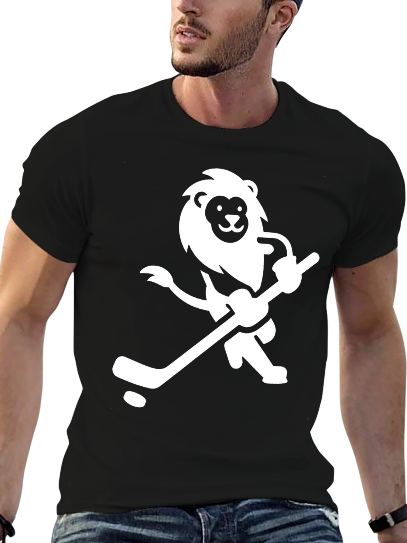 Black Lion Hockey T-Shirt - Black Cotton Graphic Tee view 6