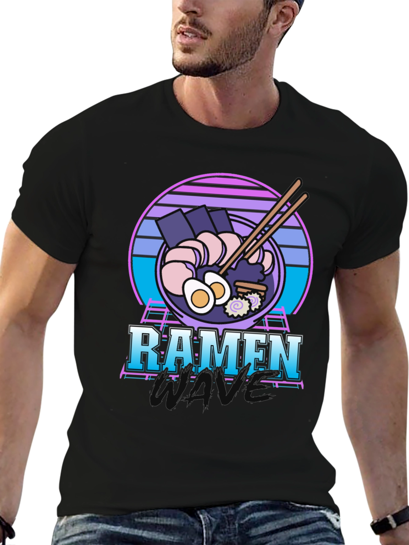 Black Retro Ramen T-Shirt - 80's Vaporwave Style Tee view 6