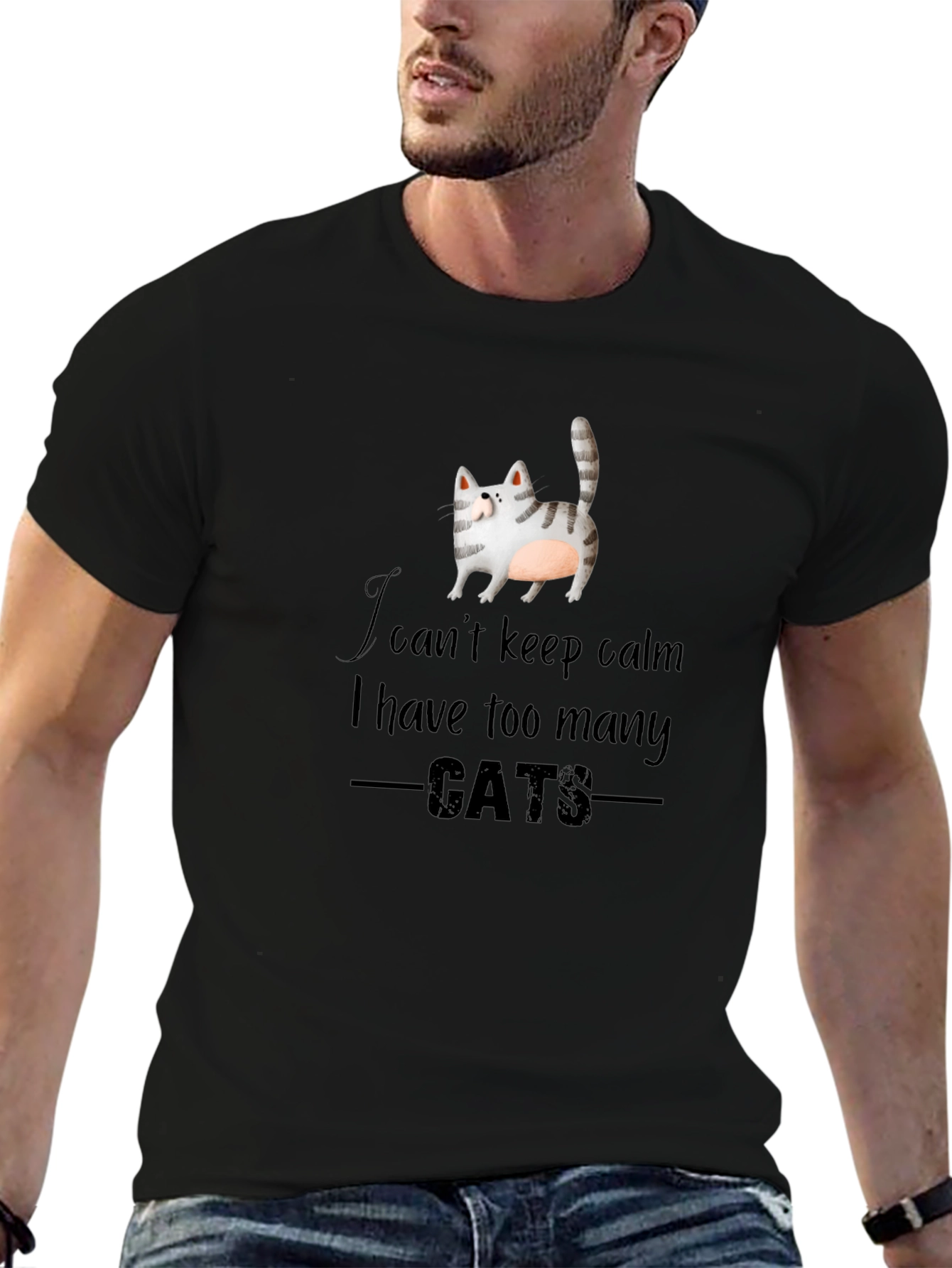 Black I Can't Keep Calm Too Many Cats Black Graphic Tee view 6