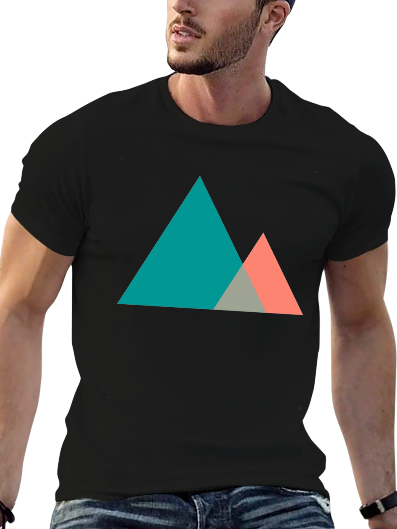 Black Geometric Mountain Graphic Tee - Modern Black T-Shirt view 6