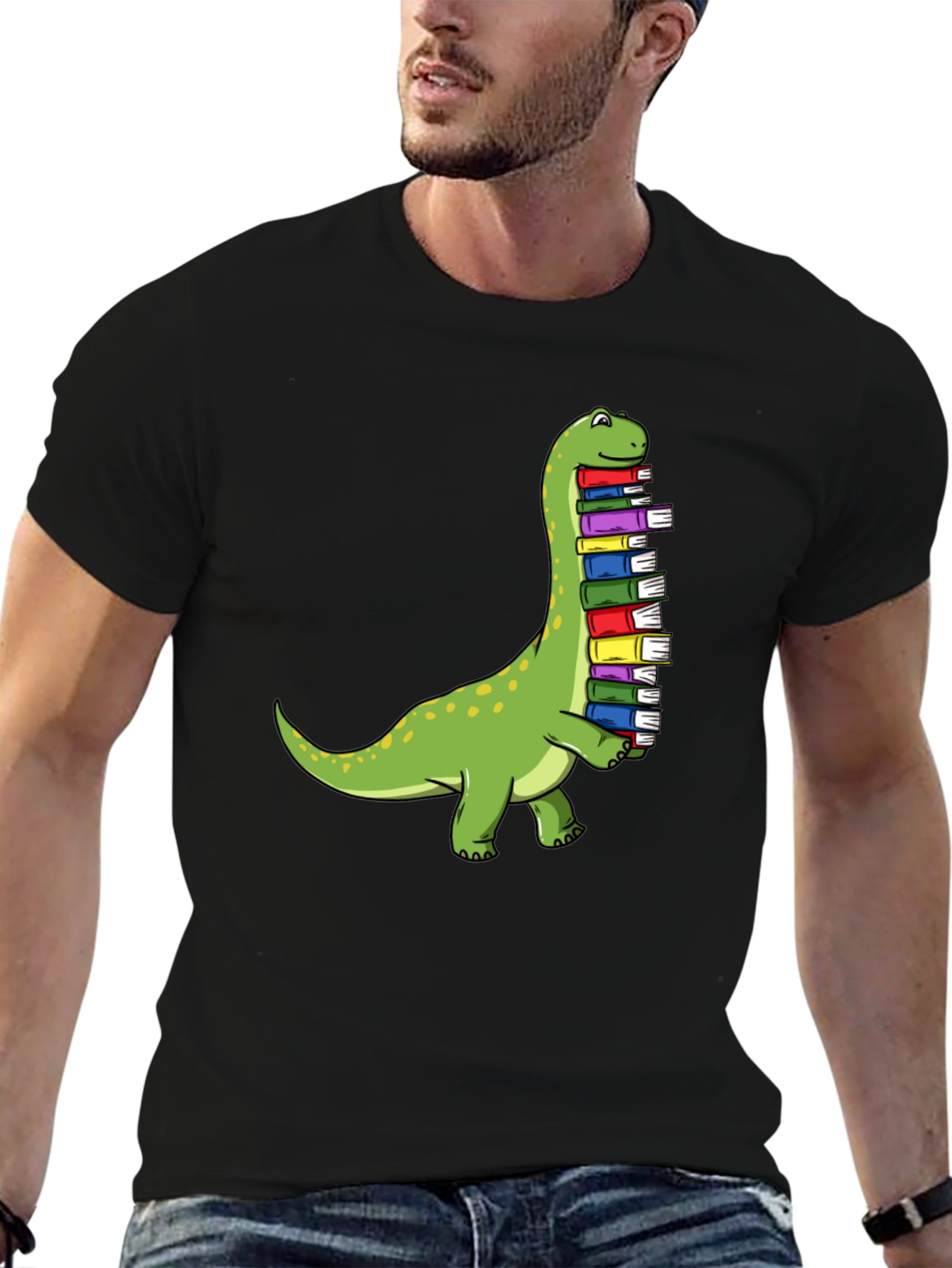 Black Dino Bookworm Tee - Cute Dinosaur Reading T-Shirt view 6