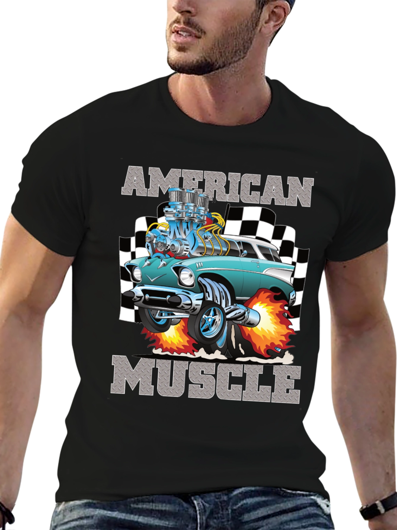 Black American Muscle Car Graphic T-Shirt view 6