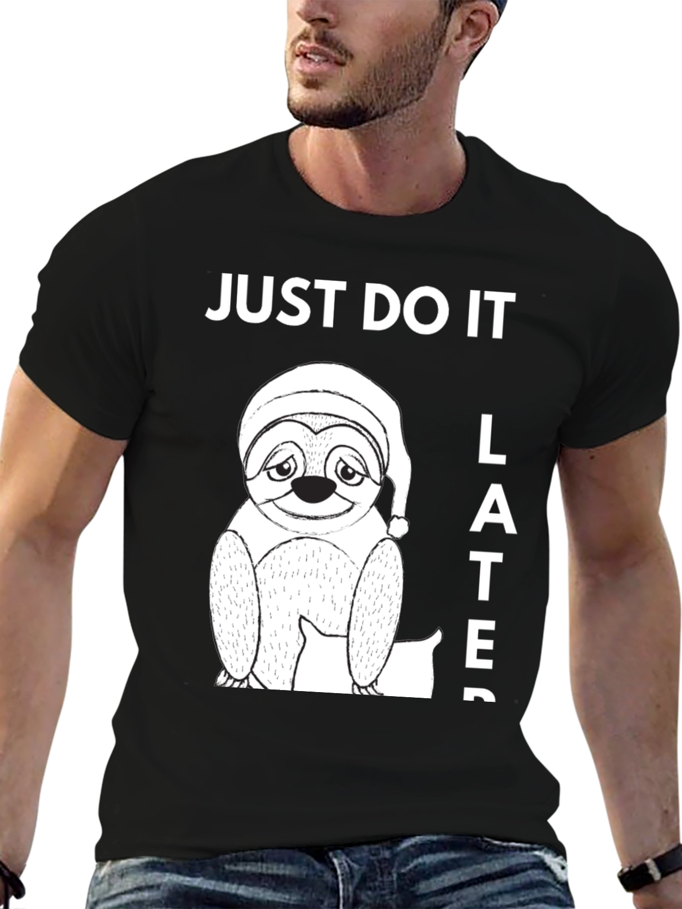 Black Just Do It Later Sloth Graphic Tee view 6