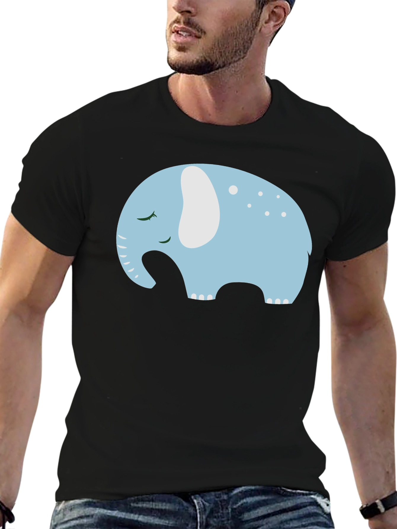 Black Cute Sleeping Elephant Graphic Tee view 6