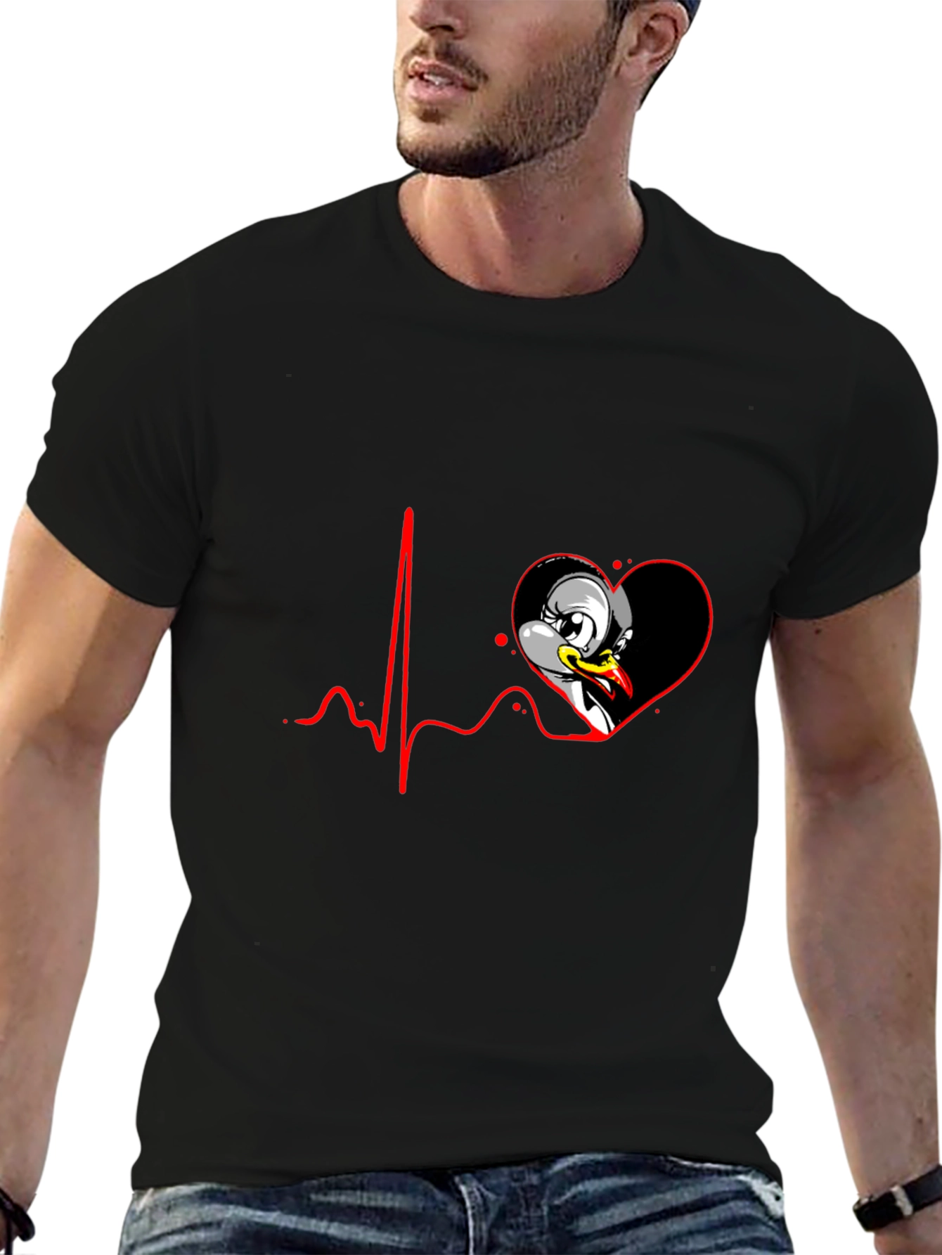 Black Cartoon Heartbeat Duck Tee view 6