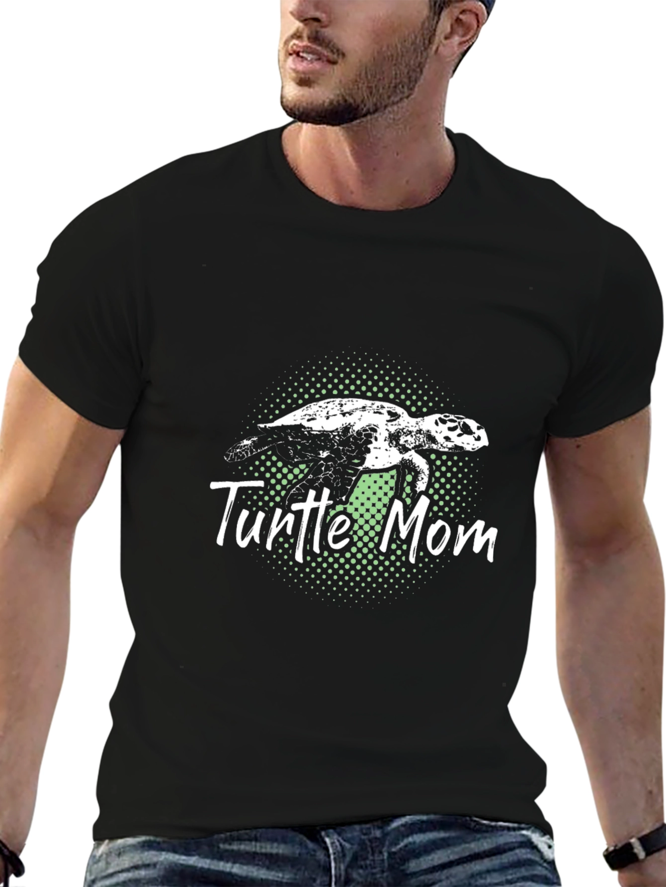Black Turtle Mom Graphic Tee - Black Cotton T-Shirt view 6