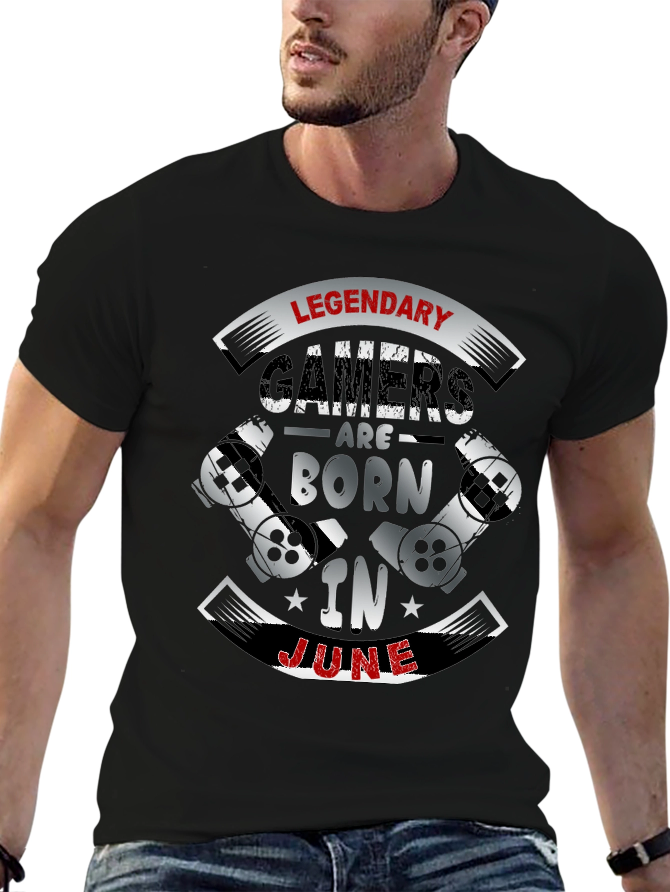 Black Legendary Gamers Born In June Black T-Shirt view 6