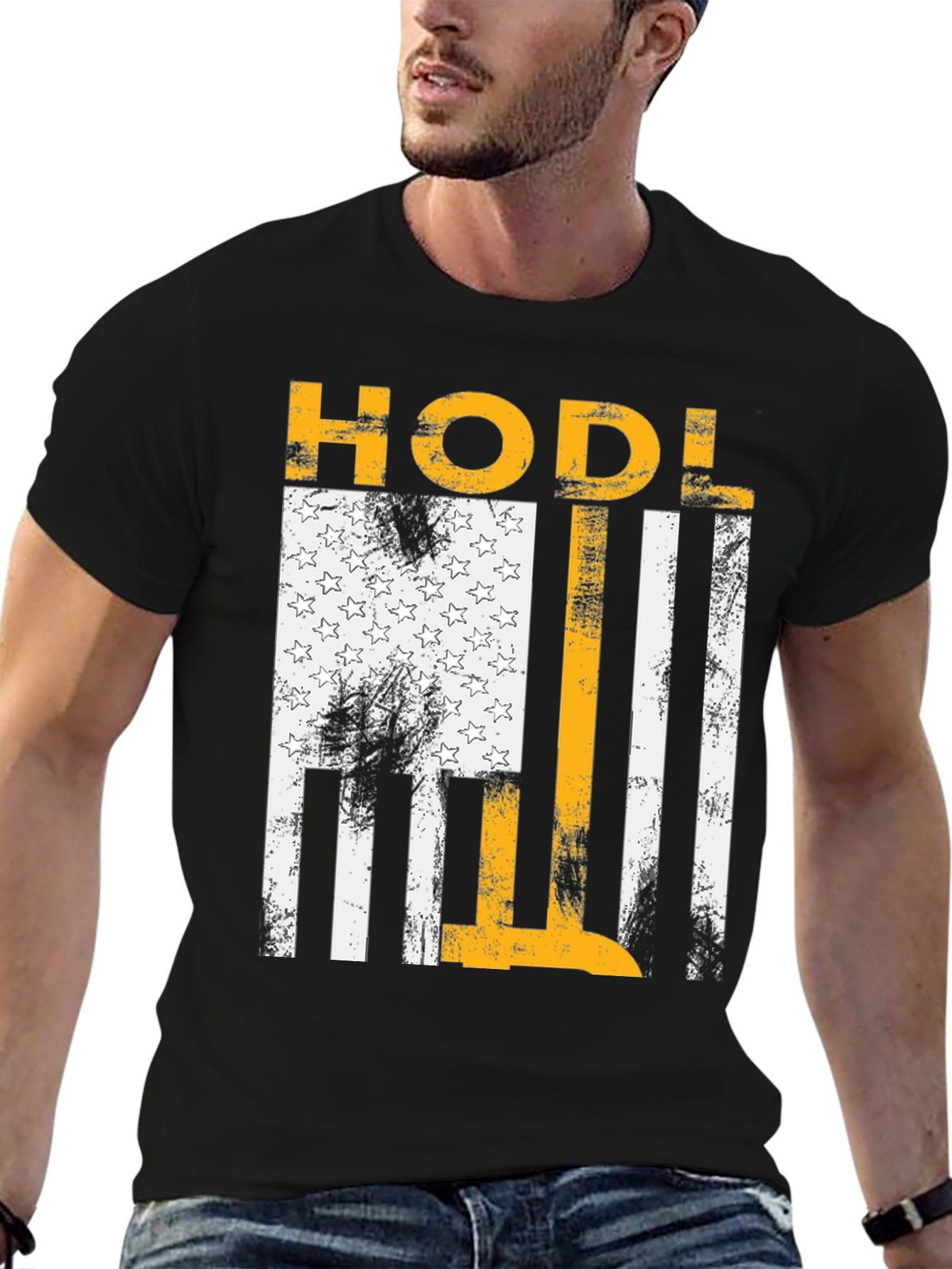 Black HODL American Flag Style Graphic Tee view 6