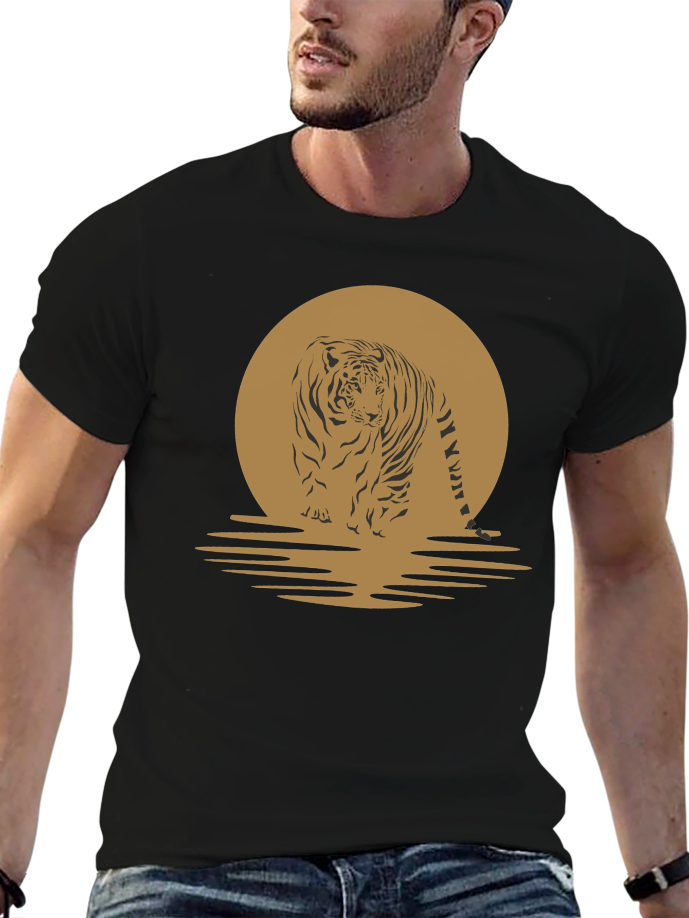 Black Tiger Sunset Graphic Tee - Cool Animal T-Shirt view 6