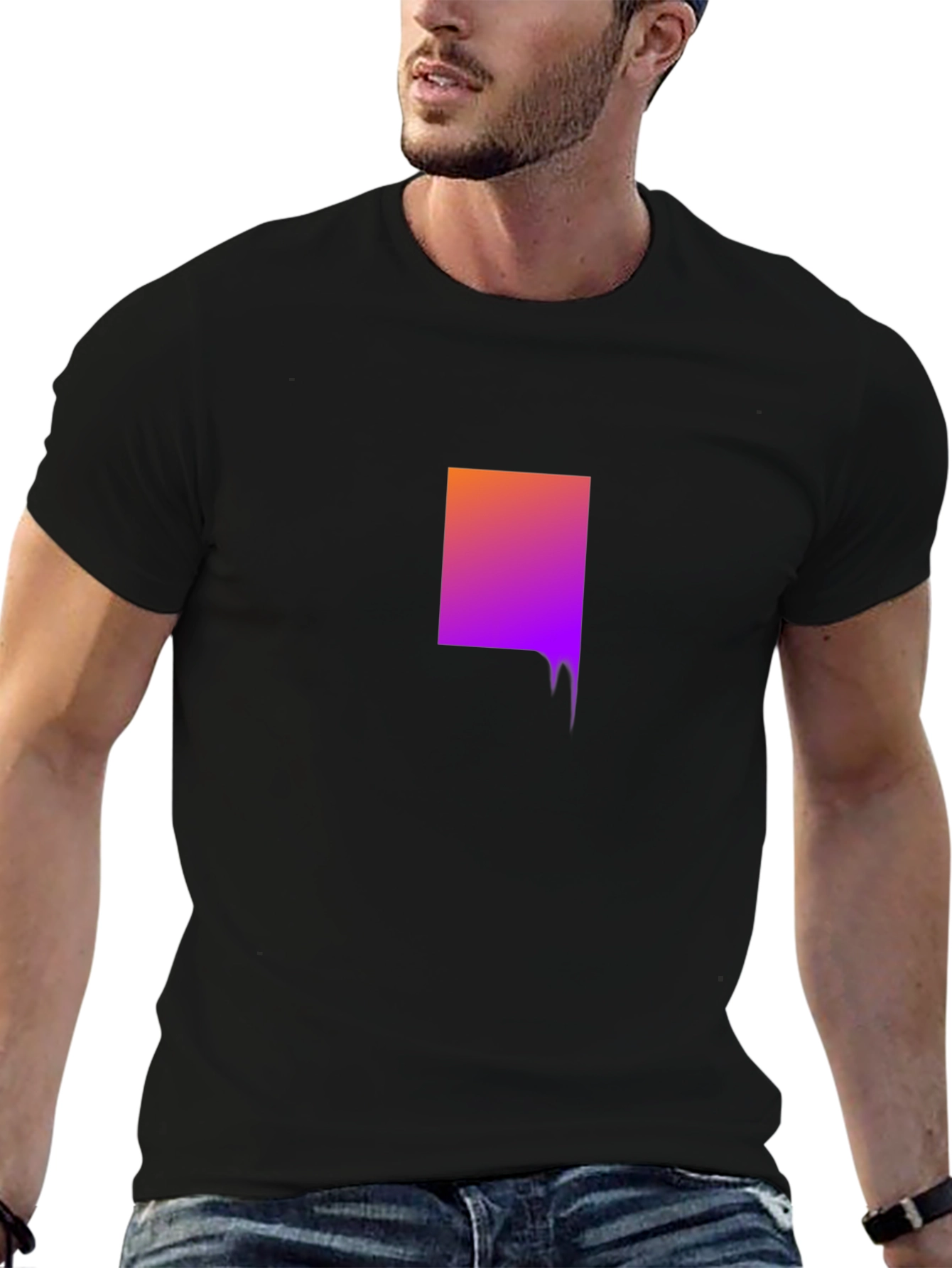 Black Gradient Square Drip Graphic Tee - Trendy Casual Wear view 6
