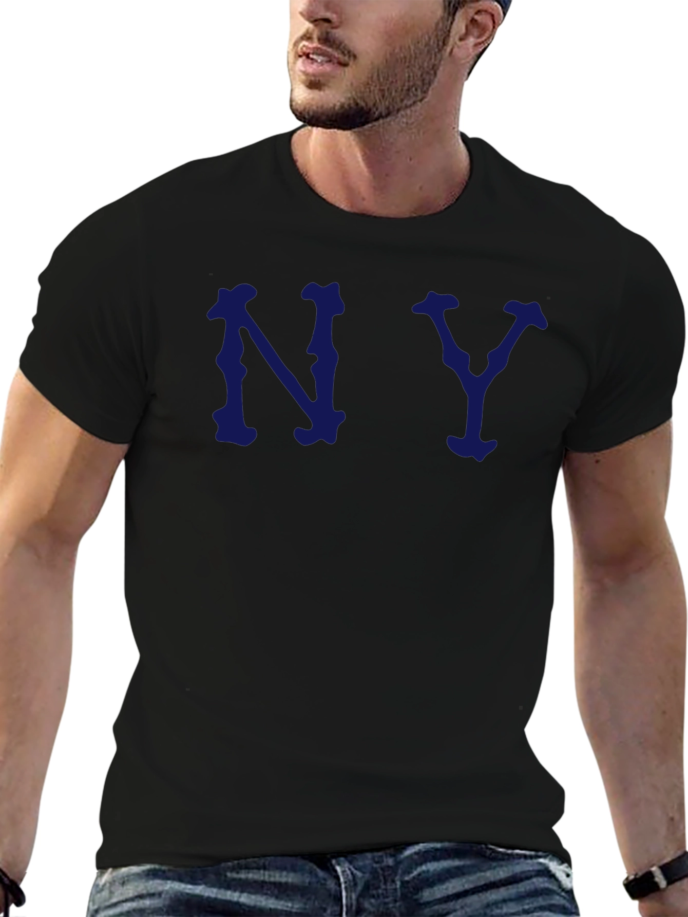 Black NY Letter Graphic Tee - Short Sleeve, Crew Neck, Casual Fit view 6