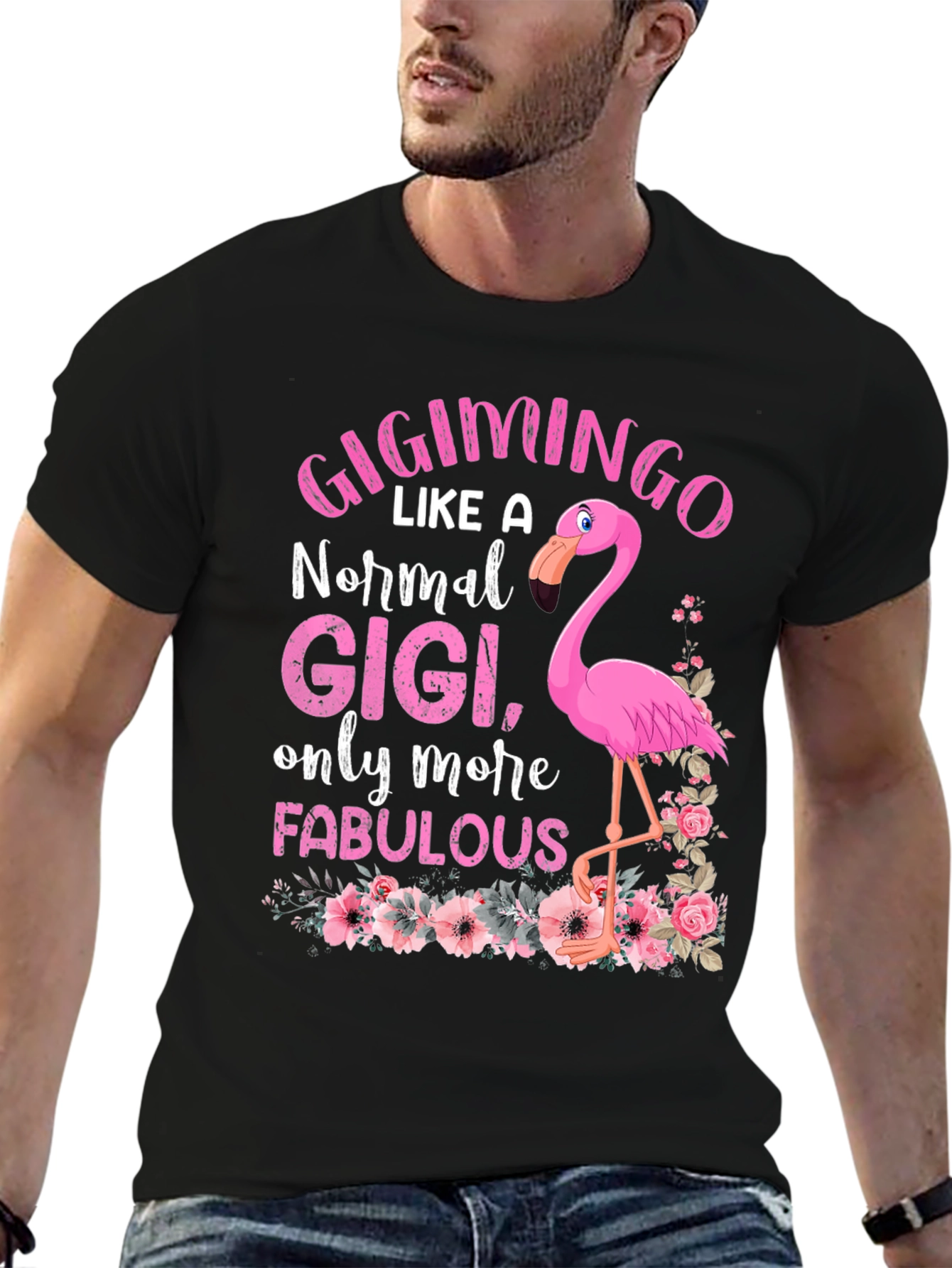 Black GigiMingo T-Shirt: Fabulous Flamingo Gigi view 6