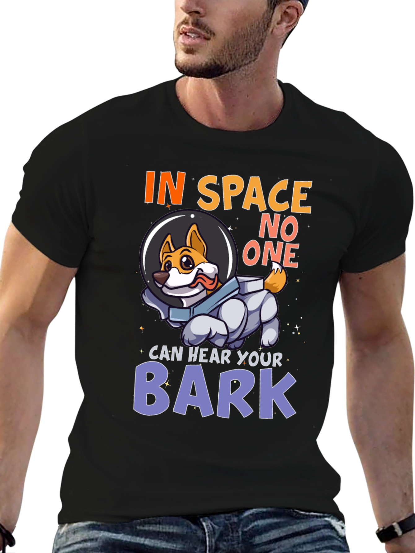 Black In Space No One Can Hear Your Bark Dog T-Shirt view 6