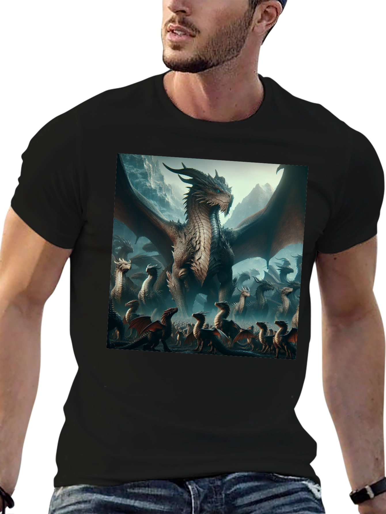 Black Dragon T-Shirt - Fantasy Art Graphic Tee view 6