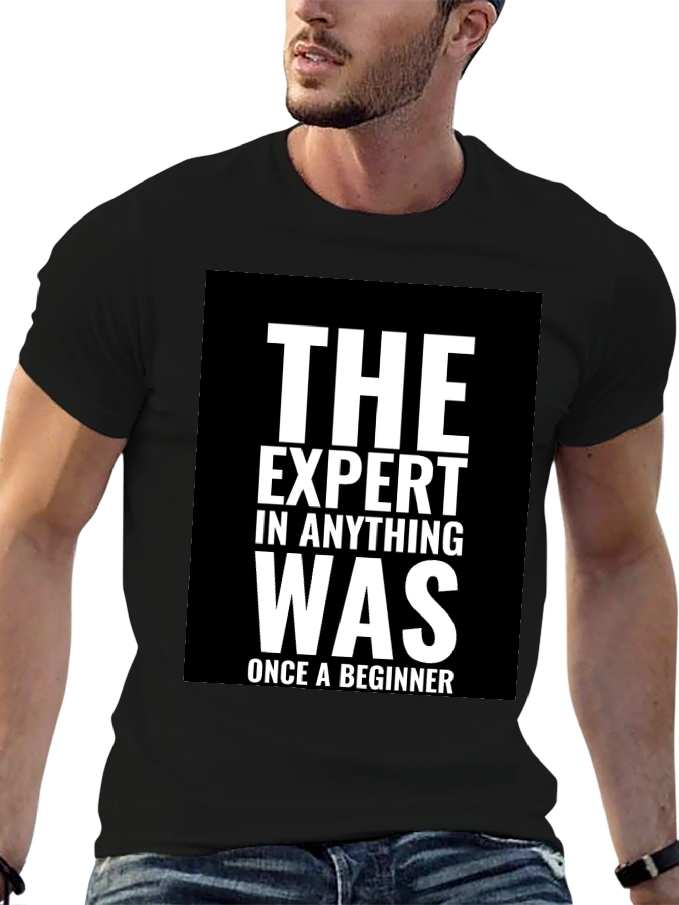 Black Expert Beginner T-Shirt - Motivational Black Tee view 6