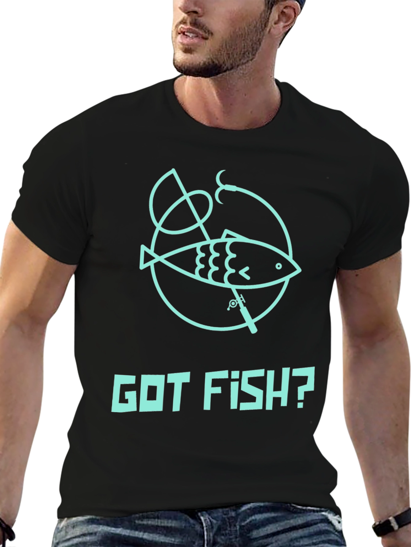Black Got Fish? Black Cotton Graphic Tee view 6