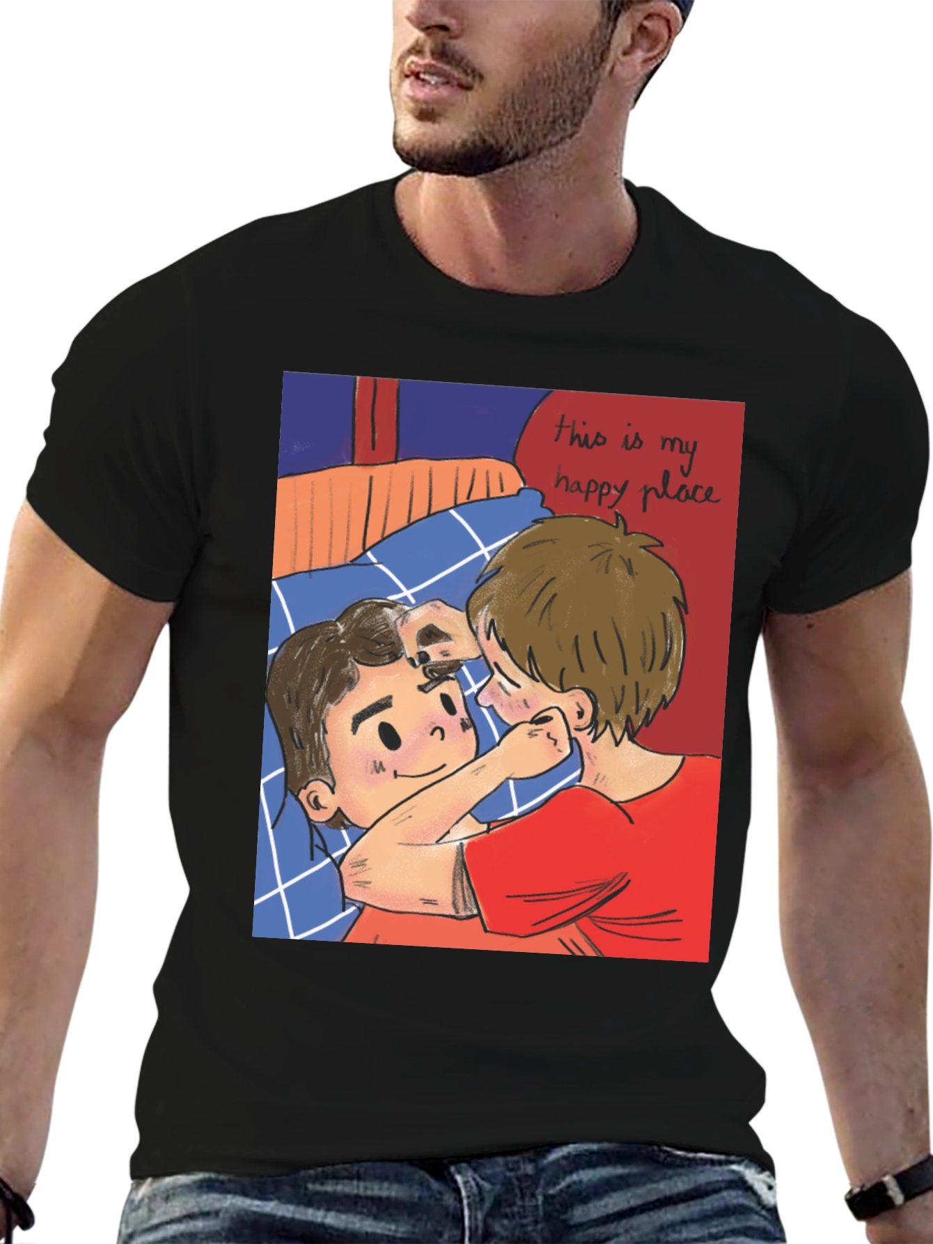 Black Romantic Cartoon Couple Graphic Tee view 6
