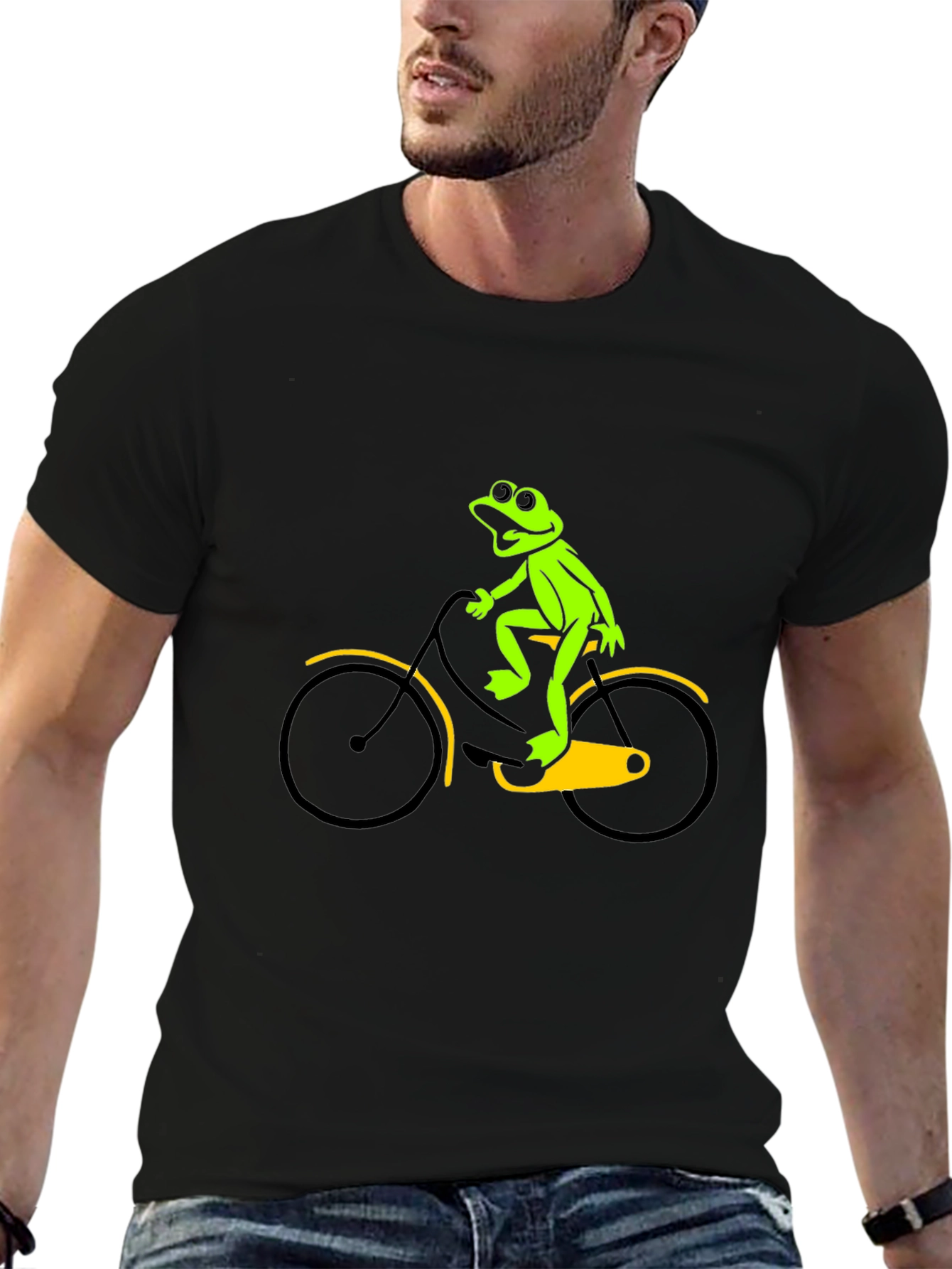Black Frog on a Bike Graphic Tee - Black T-Shirt view 6