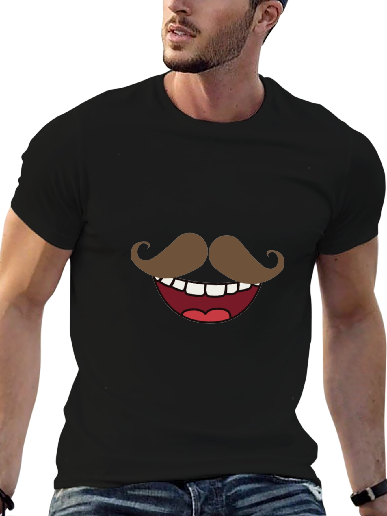 Black Funny Mustache Smile Graphic Tee - Black view 6