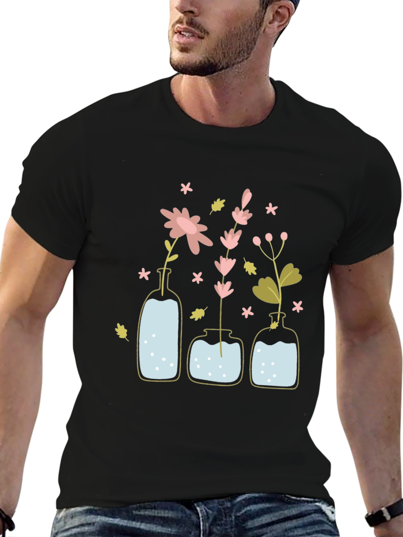 Black Floral Vases Graphic T-Shirt view 6