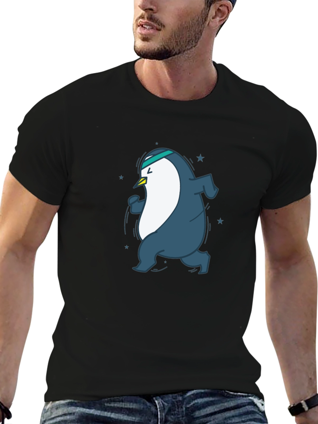 Black Running Penguin Graphic Tee - Black view 6