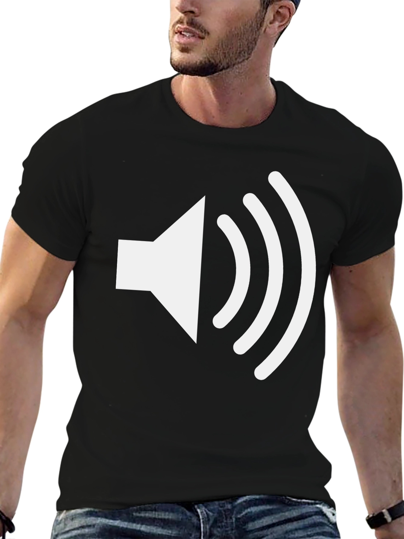 Black Sound Wave Graphic Tee - Black Cotton T-Shirt view 6