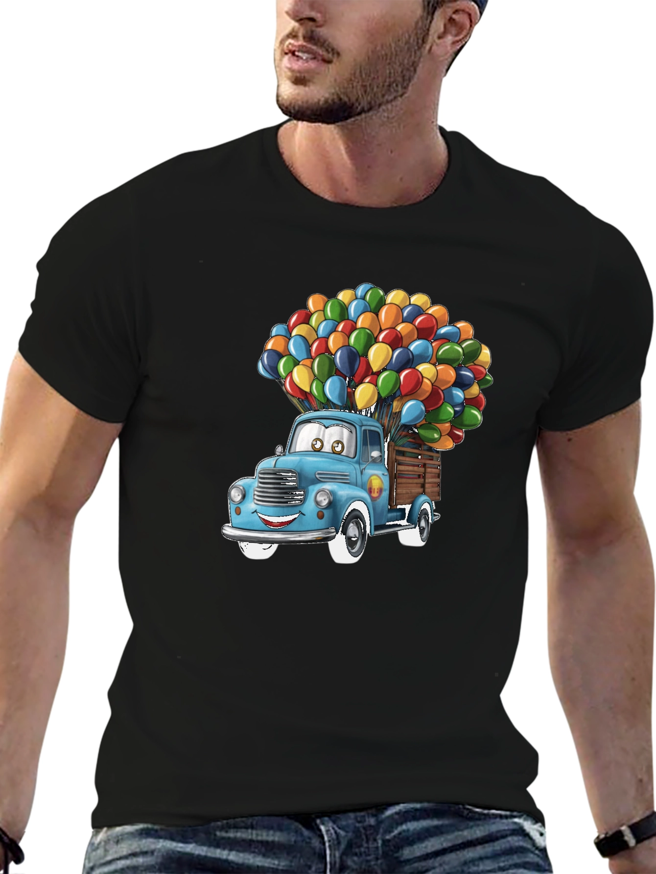 Black Cartoon Truck Balloon Graphic Tee view 6