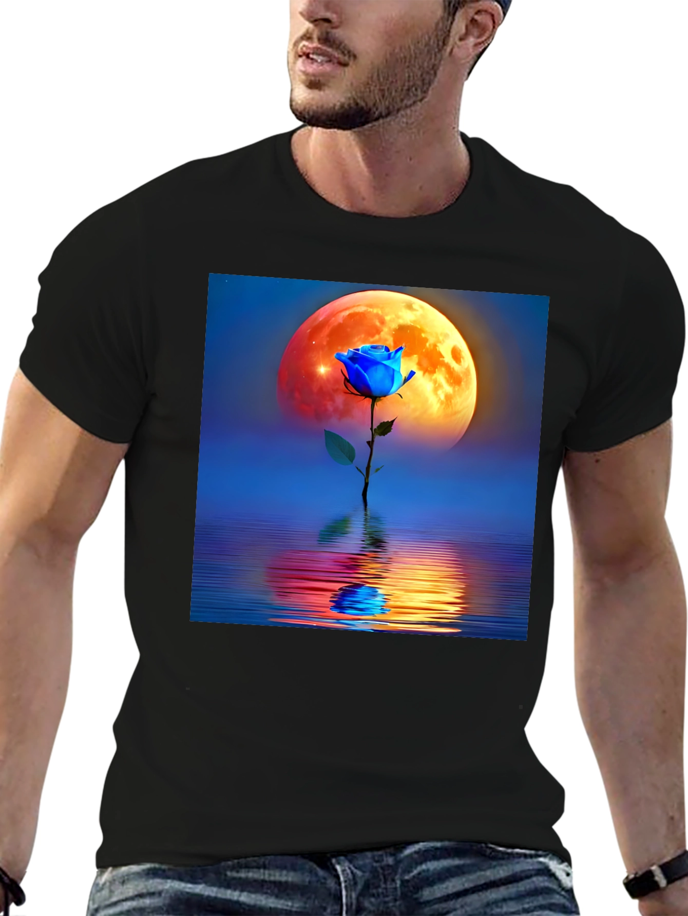Black Blue Rose Moon Graphic Tee view 6