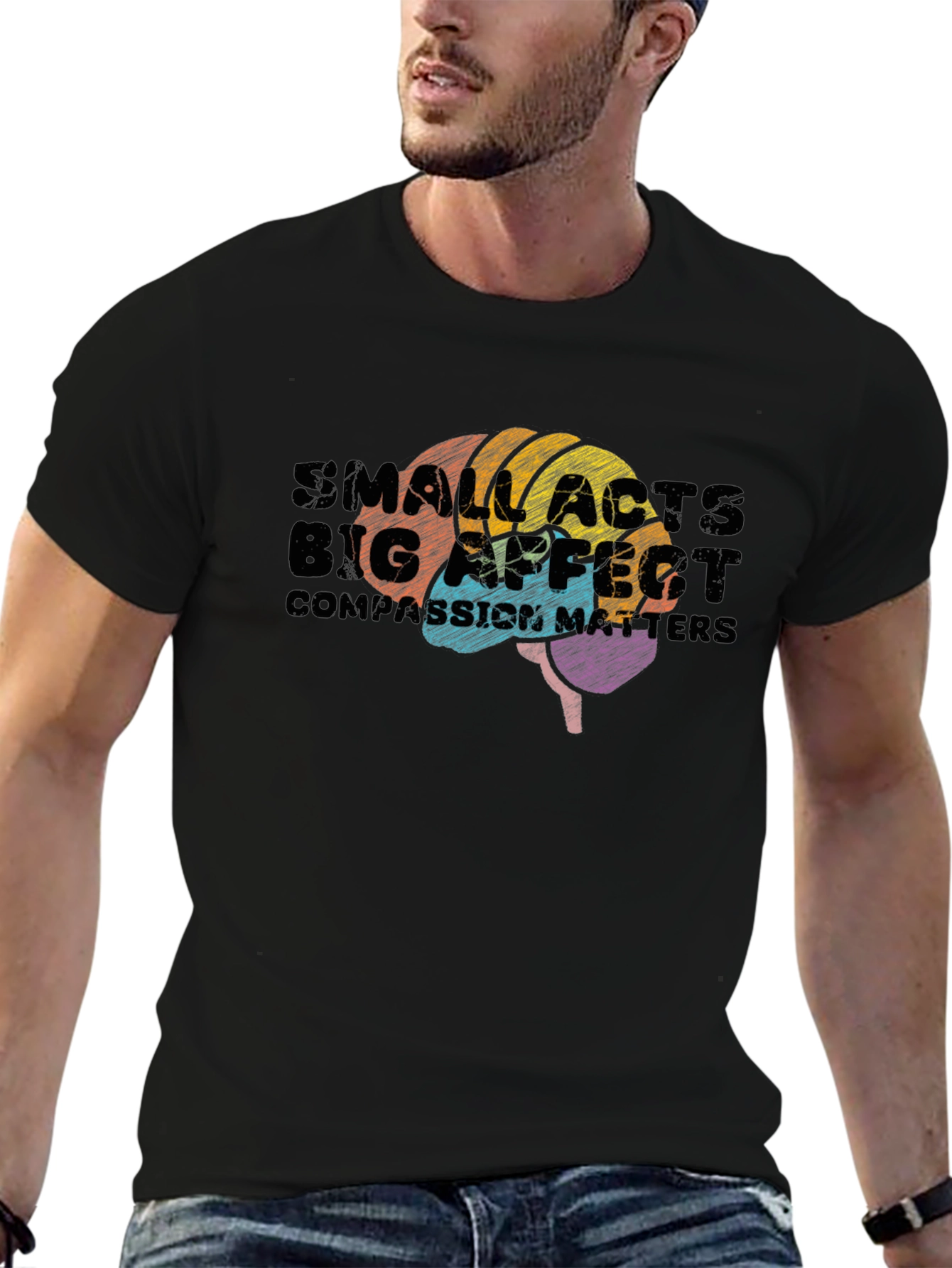 Black Small Acts, Big Affect Brain Graphic T-Shirt view 6