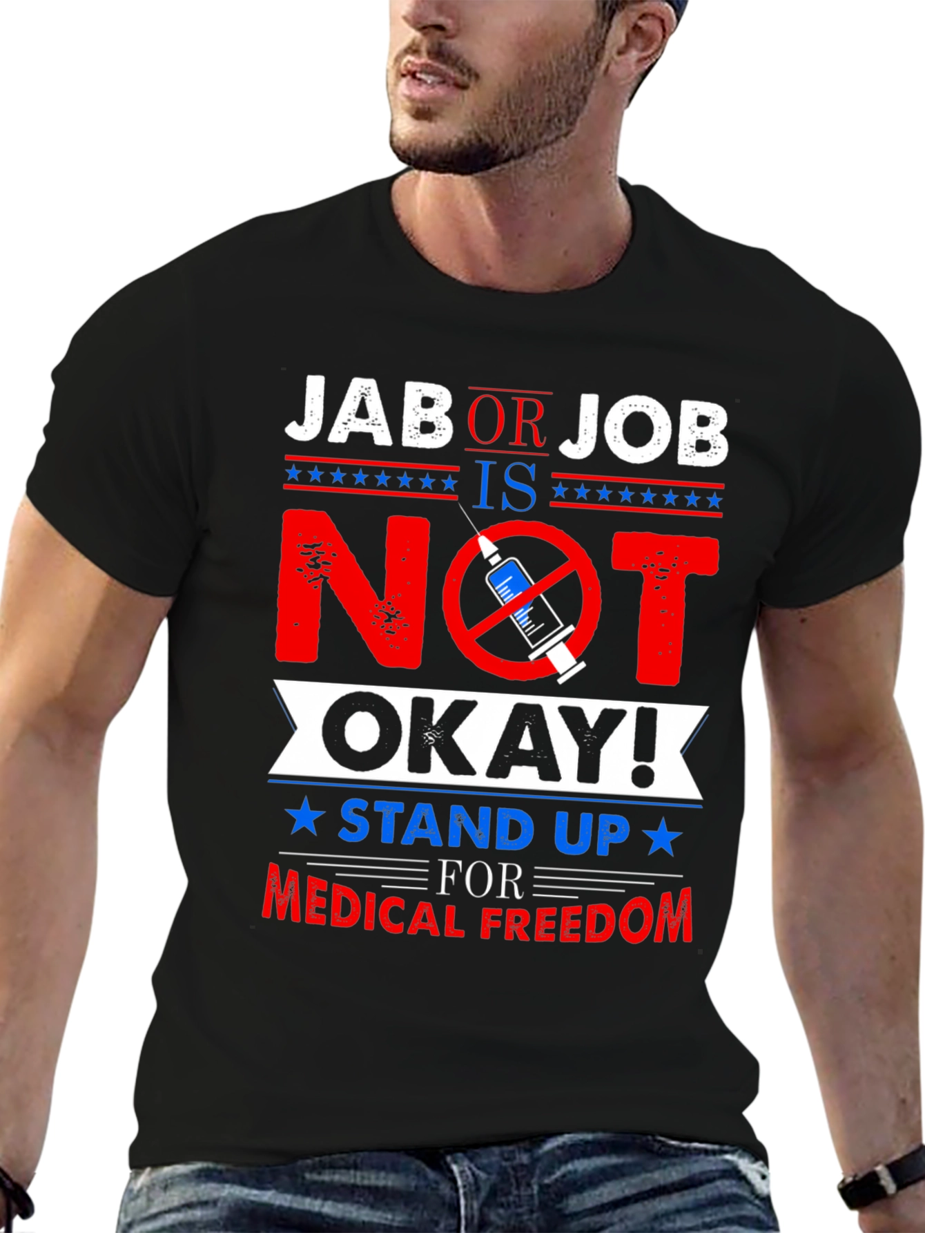 Black Jab or Job Anti Vaccine T-Shirt view 6