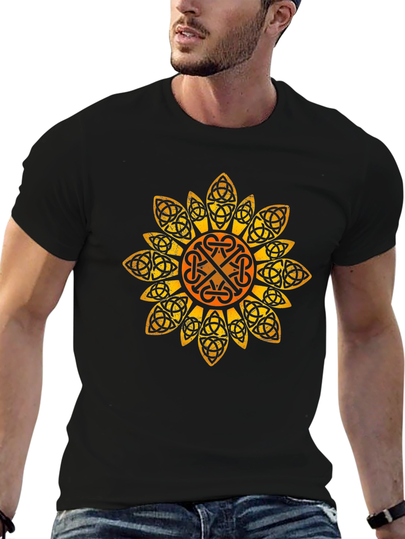 Black Celtic Knot Sunflower Graphic Tee - Black view 6