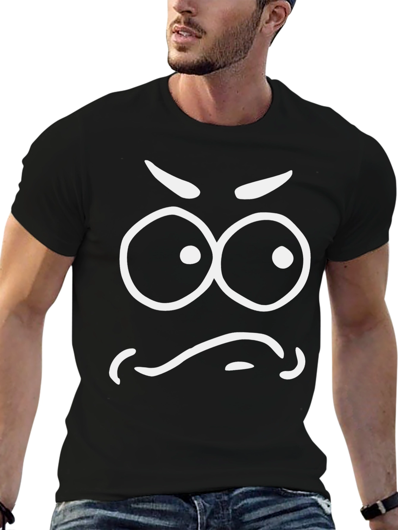 Black Angry Face Graphic Tee - Men's Black T-Shirt view 6