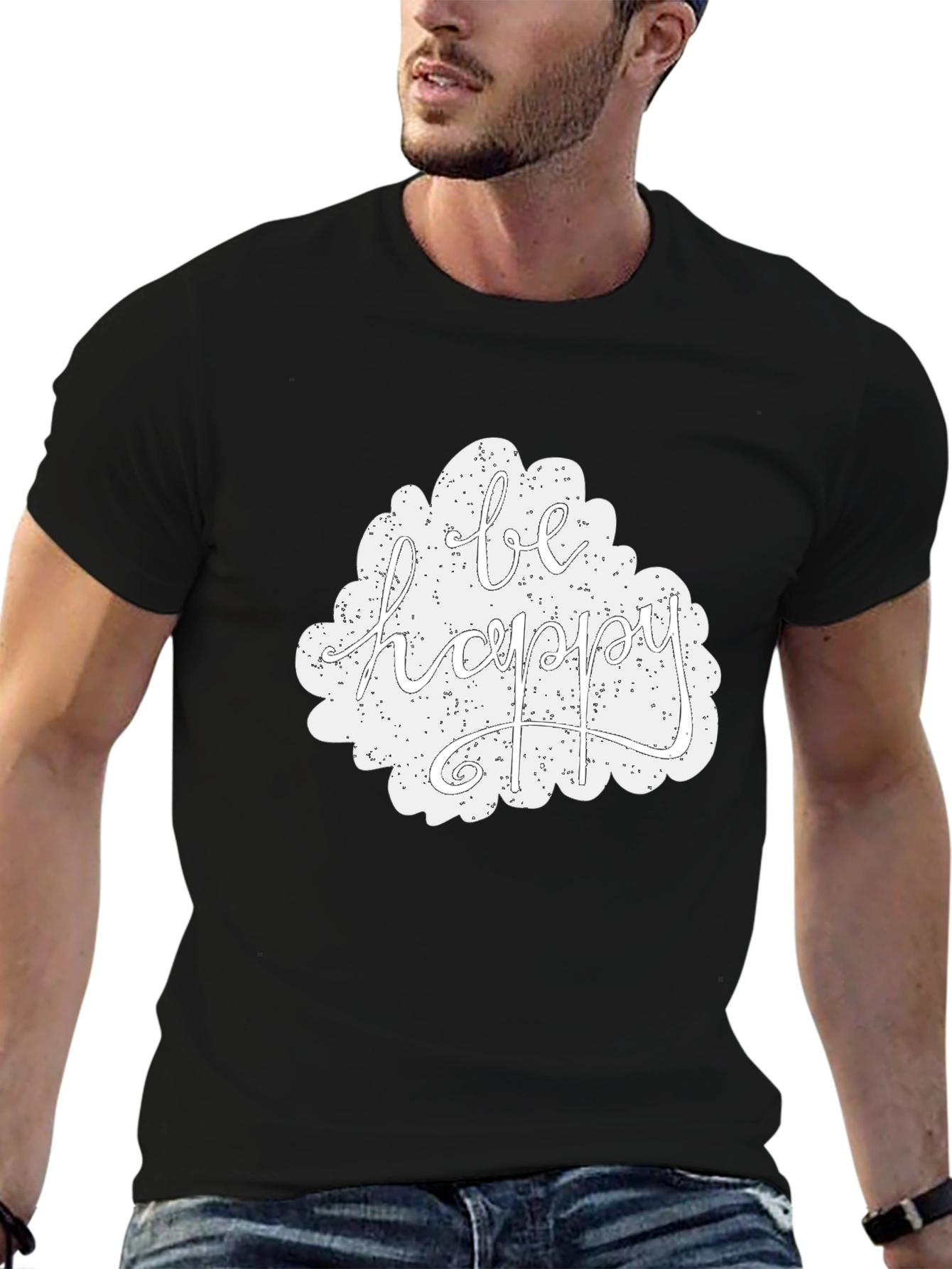 Black Be Happy Graphic Tee - Black Casual T-Shirt view 6