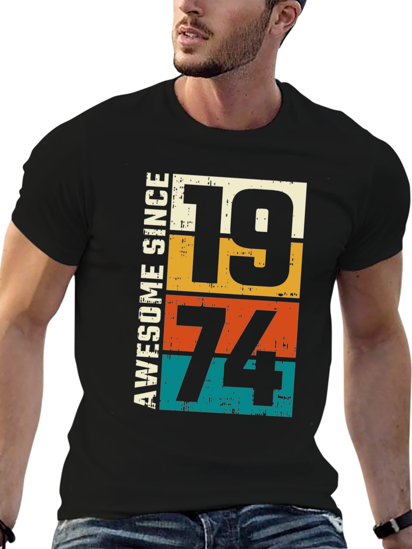 Black Awesome Since 1974 Birthday Graphic T-Shirt view 6